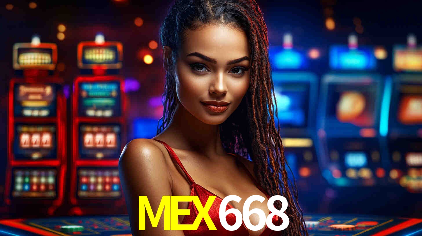 Una escena digital vívida inspirada en casino con MEX668 mostrado prominentemente, luces brillantes, fichas, cartas y acentos dorados.